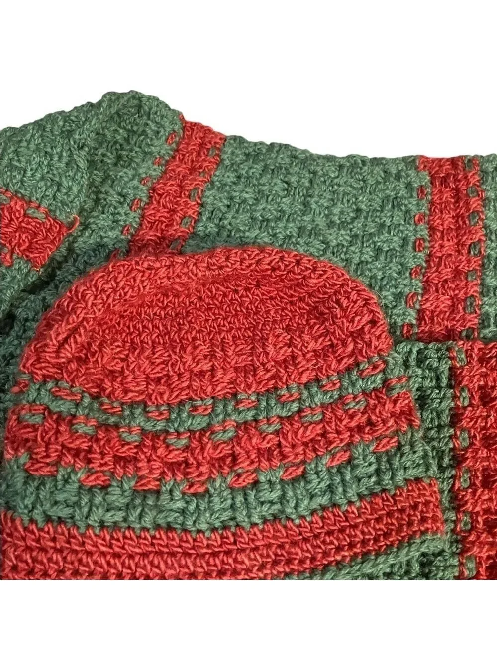 Handcrafted Red Green Crochet Hat Scarf Set 100% Silk Yarn 8 Inch Hat 44 Scarf
